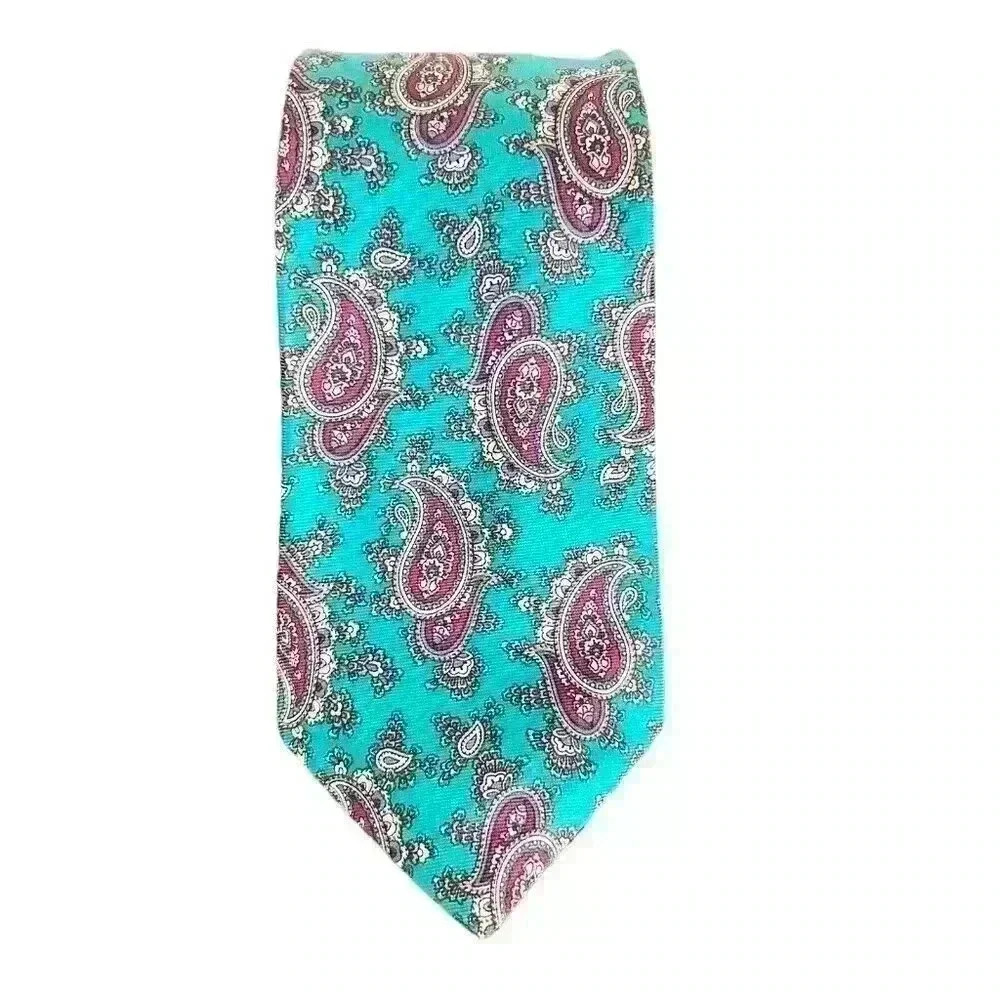 Hardy Amies Green Paisley 100% Silk Tie Necktie‎ 3” Wide - Picture 3 of 6